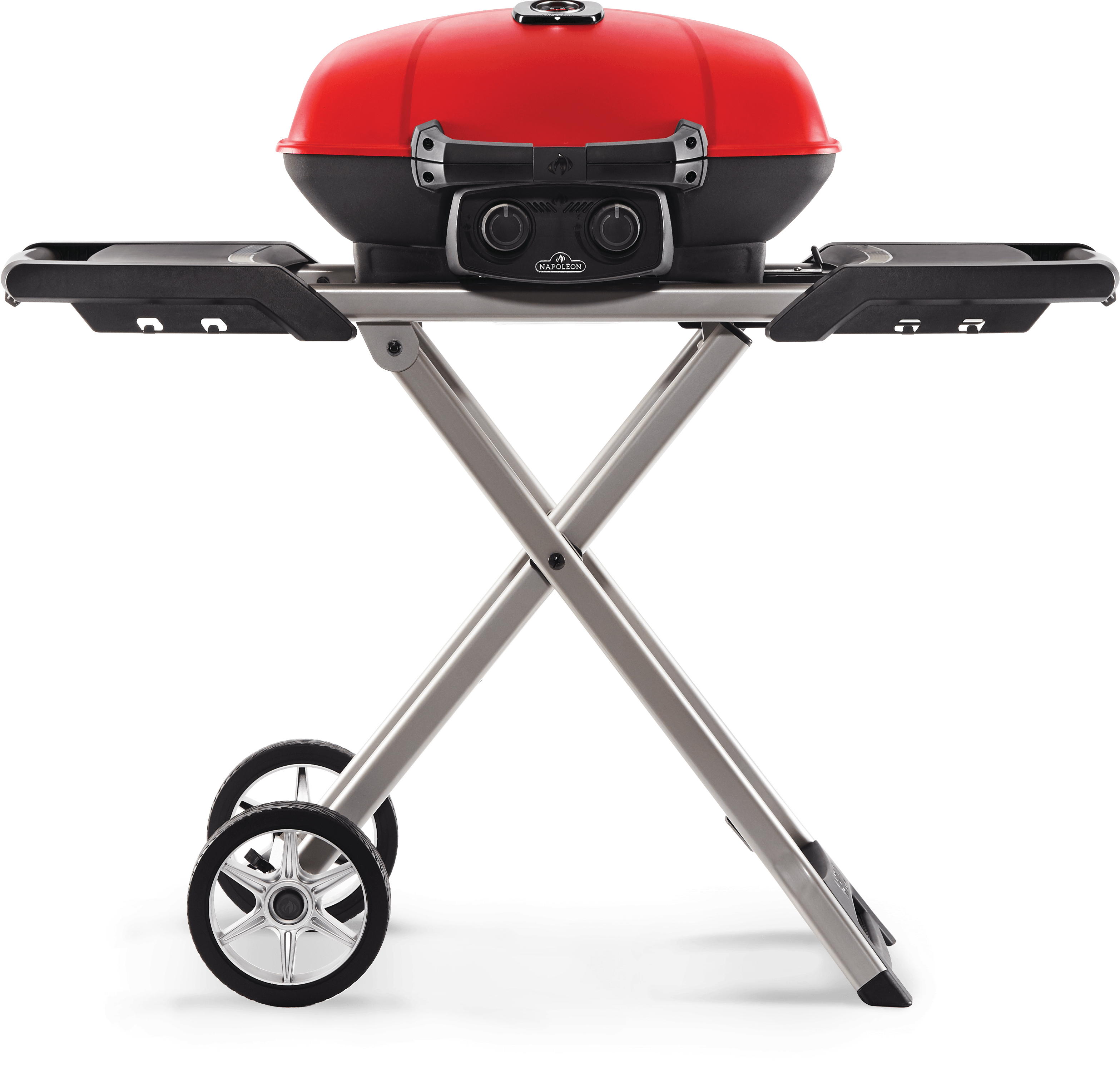 TravelQ™ 285X Portable Propane Gas Grill and Scissor Cart with Griddle |  Red